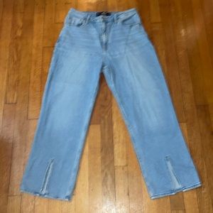 Denim bell bottom, cut blue jeans